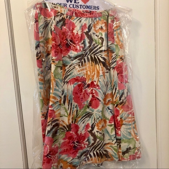 Talbots Silk Skirt Ivory with Pink Tropical Floral Print Flowy Midi size 16WP - Picture 8 of 16
